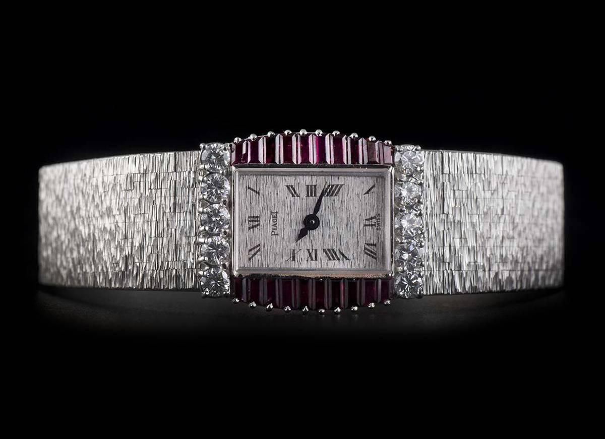 Women's Piaget White Gold Ruby Diamond Bezel Manual Dress Wristwatch 