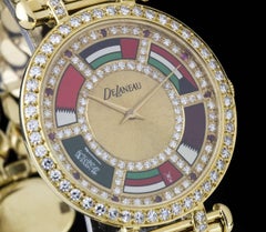DeLaneau Yellow Gold Diamond Ruby Dial Middle Eastern Flags quartz Wristwatch