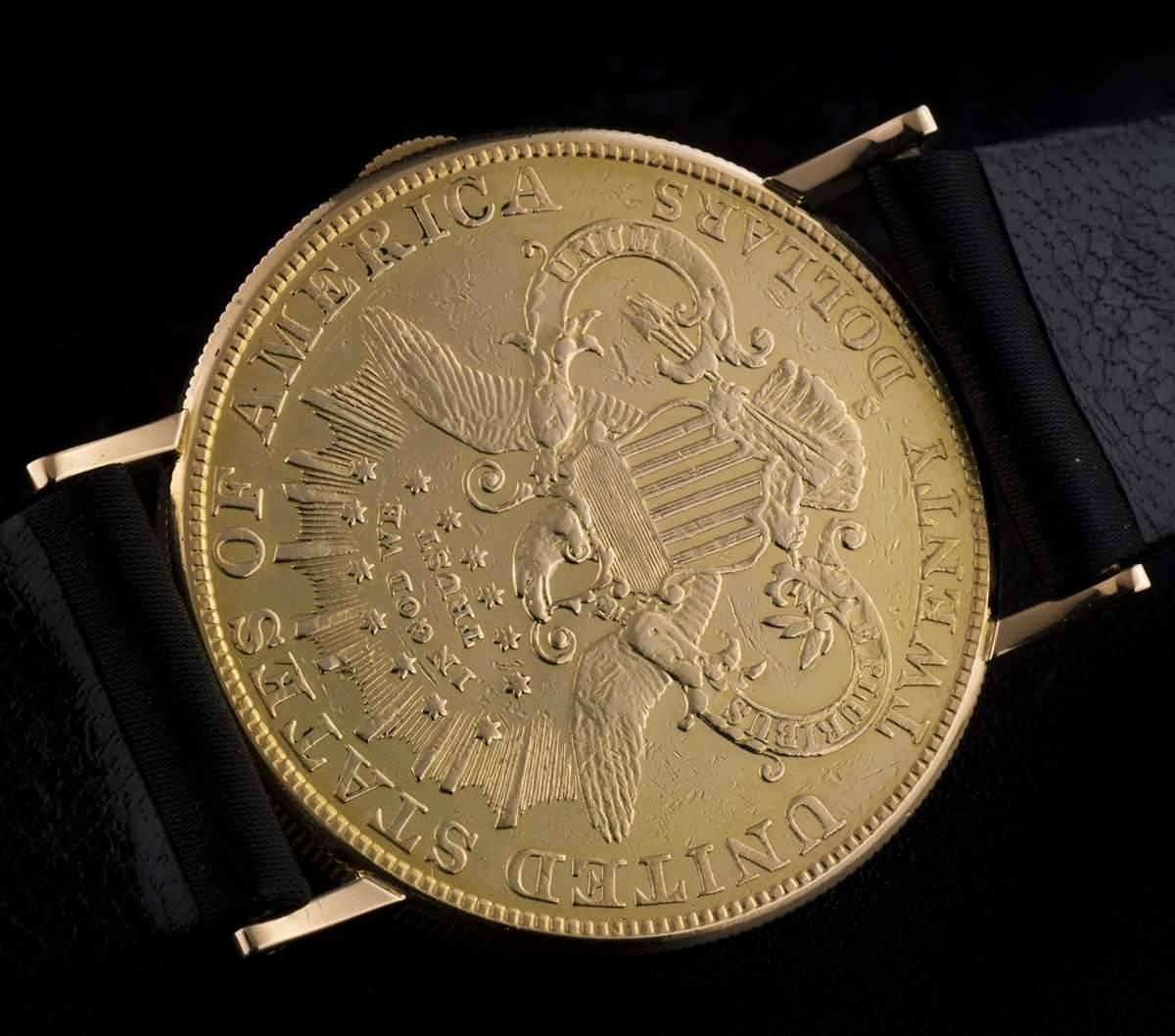 Eska yellow gold Vintage 20 Dollar Coin manual Wristwatch 4