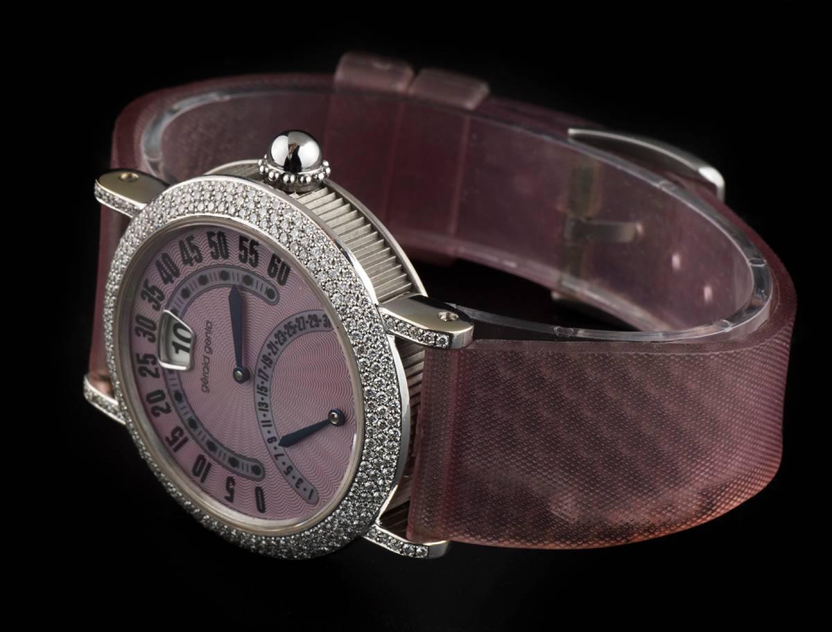 Gerald Genta Ladies Stainless Steel Retrograde Jump Hour Automatic Wristwatch 1