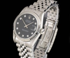 Rolex stainless Steel Datejust Black Diamond Dial automatic wristwatch