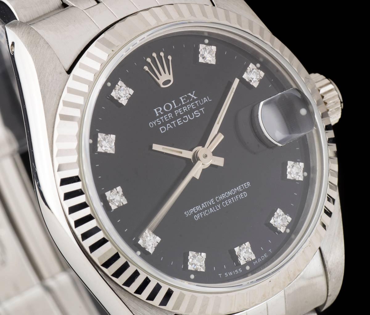 Rolex stainless Steel Datejust Black Diamond Dial automatic wristwatch  In Excellent Condition In London, GB