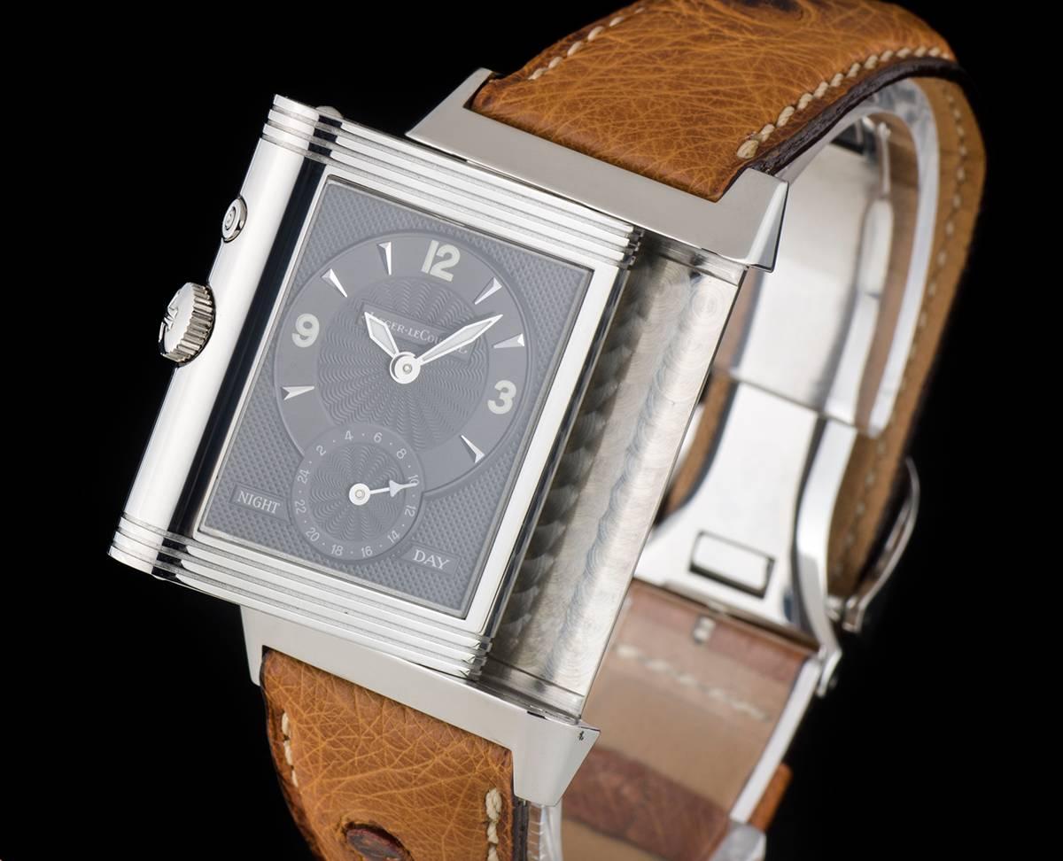 Jaeger LeCoultre Stainless Steel Reverso Day and Night Dial manual wristwatch In Excellent Condition In London, GB