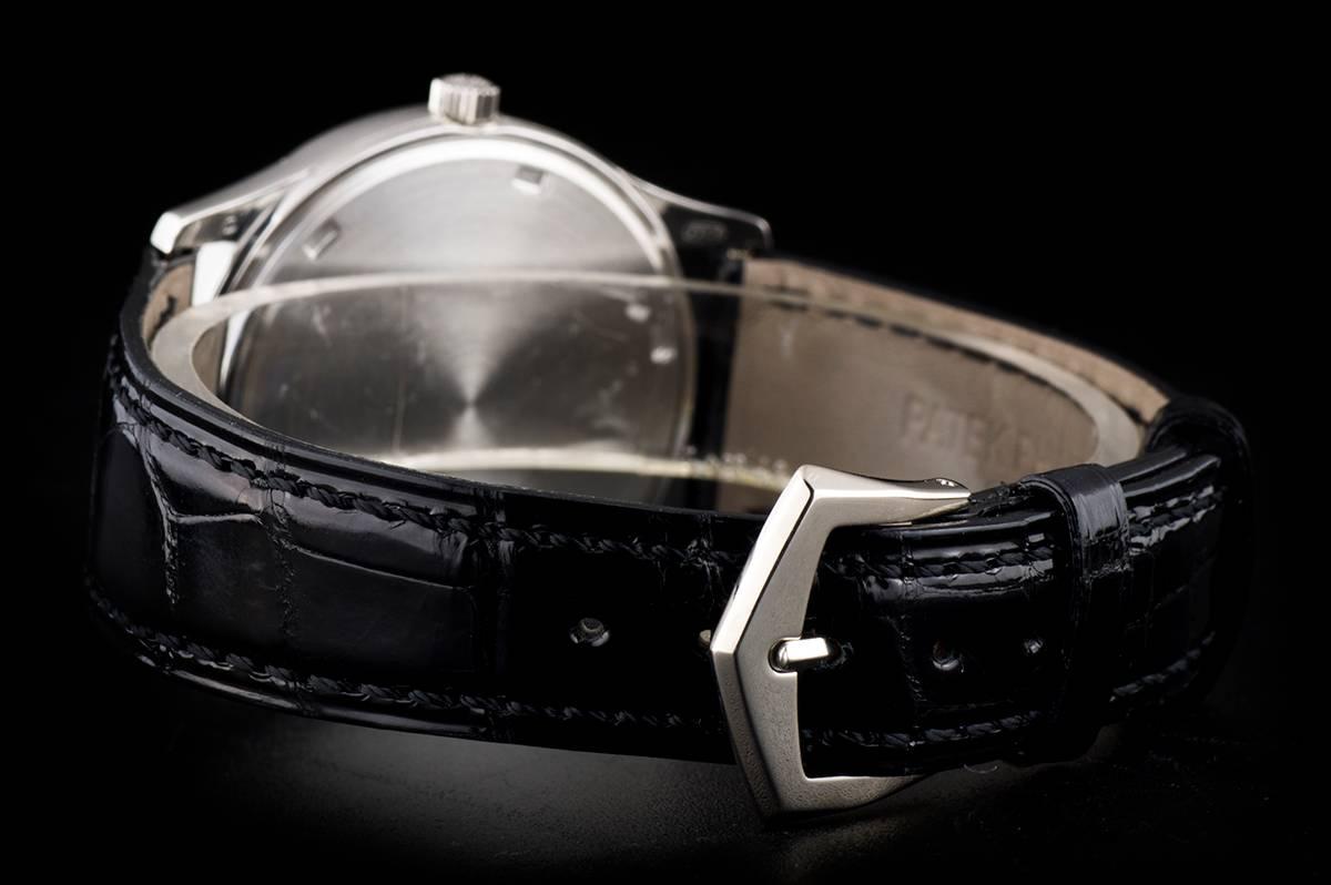 Patek Philippe Platinum Calatrava Black Diamond Dial Automatic Wristwatch In Excellent Condition In London, GB