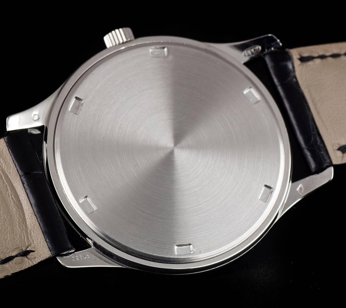 Women's or Men's Patek Philippe Platinum Calatrava Black Diamond Dial Automatic Wristwatch
