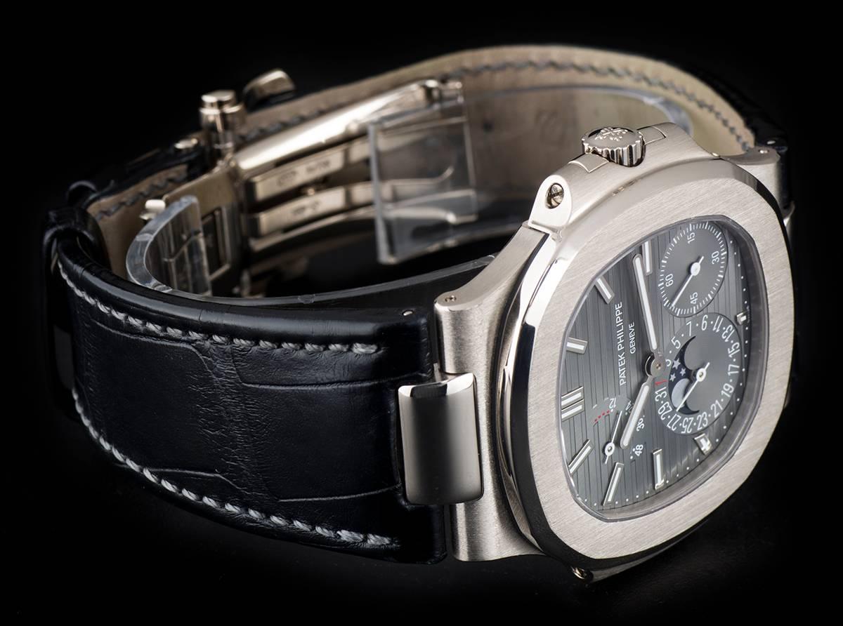 Patek Philippe White Gold Power Reserve Moonphase Nautilus automatic wristwatch  1