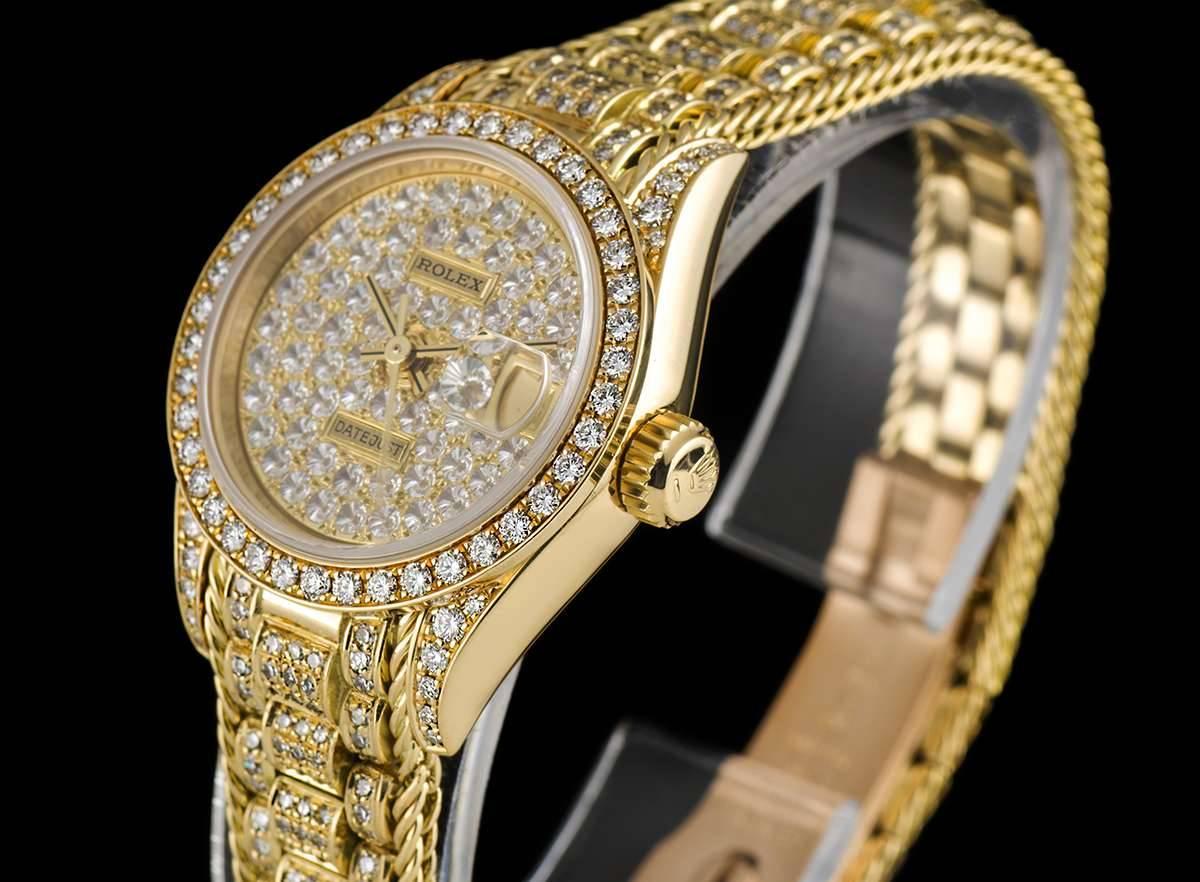 rolex datejust ladies white gold diamond pave watch