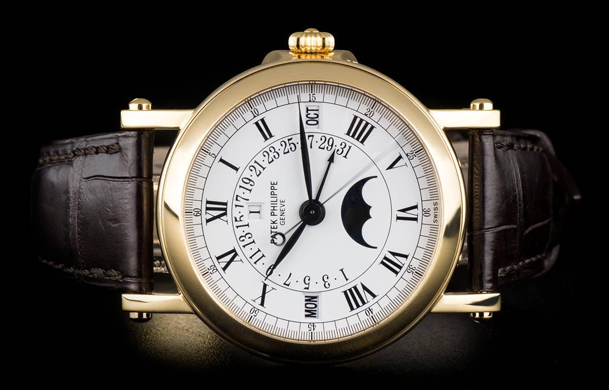 Men's Patek Philippe yellow gold Perpetual Calendar Retrograde automatic wristwatch 