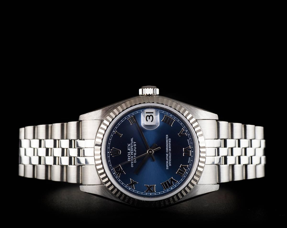 Women's or Men's Rolex Stainless Steel Datejust Mid-Size Blue Roman Dial automatic Wristwatch