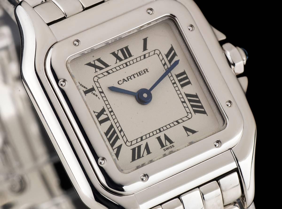 Cartier Ladies White Gold Panthere Roman Dial quartz Wristwatch In Excellent Condition In London, GB