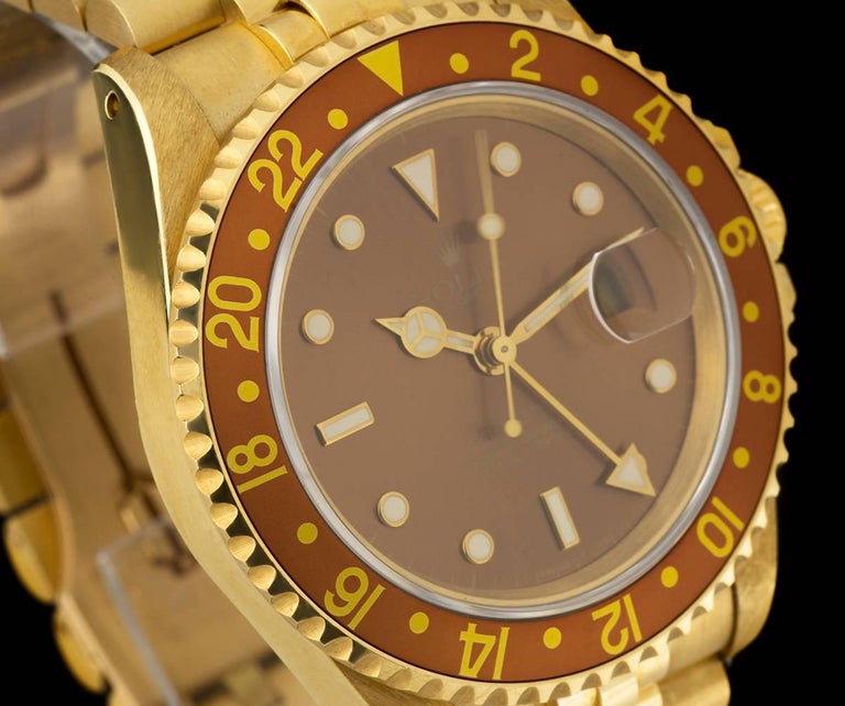 Rolex Yellow Gold GMTMaster II Brown Dial Root Beer Bezel Automatic