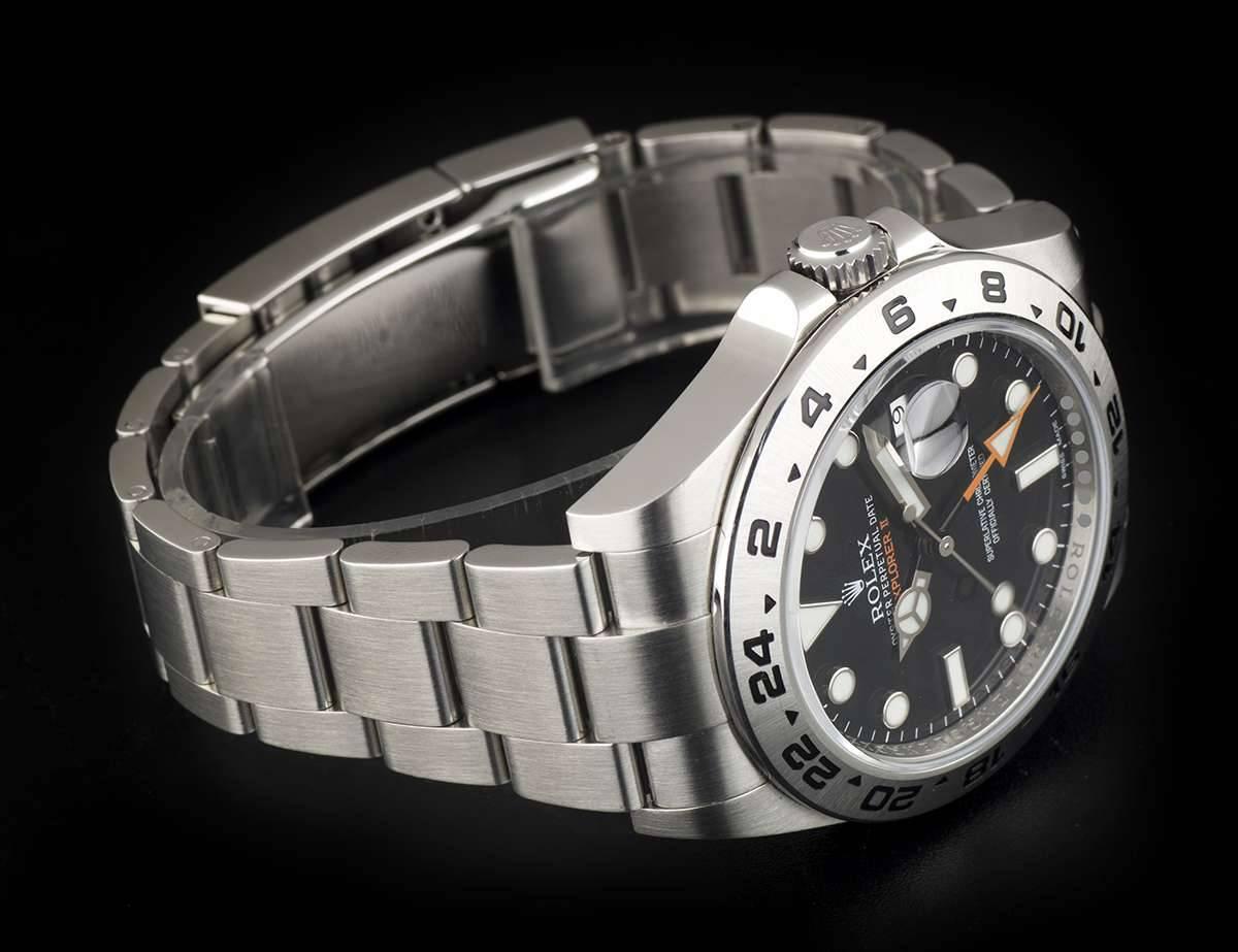 Rolex Stainless Steel Explorer II Black Dial Orange Hand Automatic Wristwatch 1