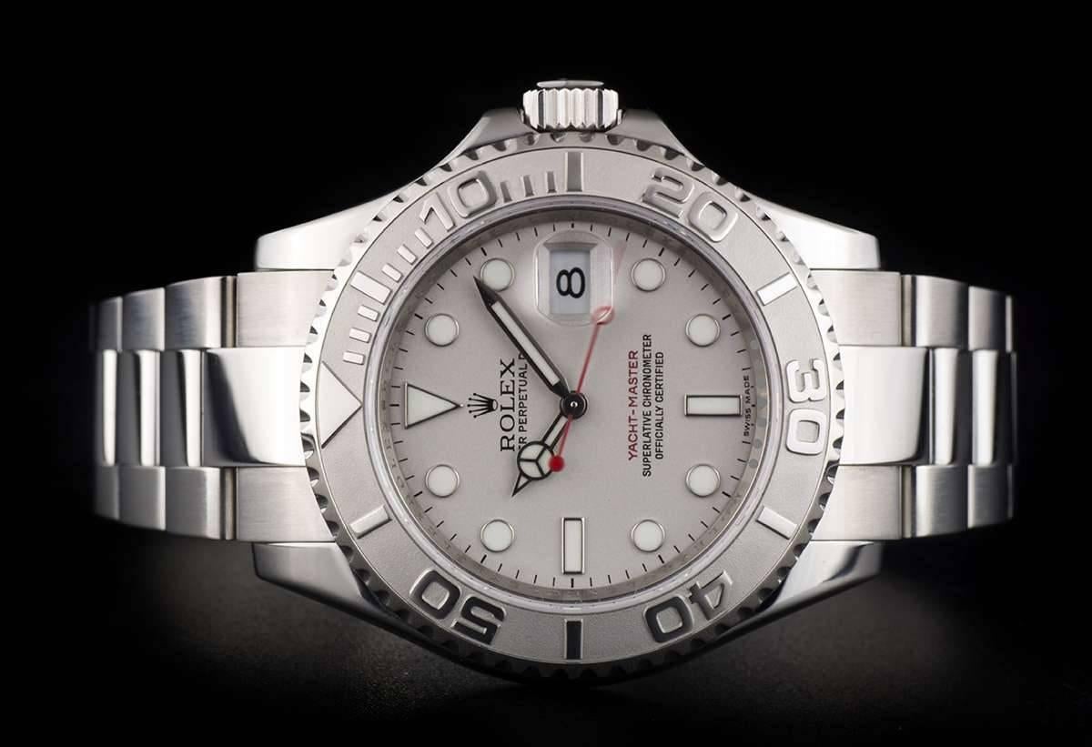 Men's Rolex Stainless Steel Yacht-Master Platinum Dial Automatic Wristwatch