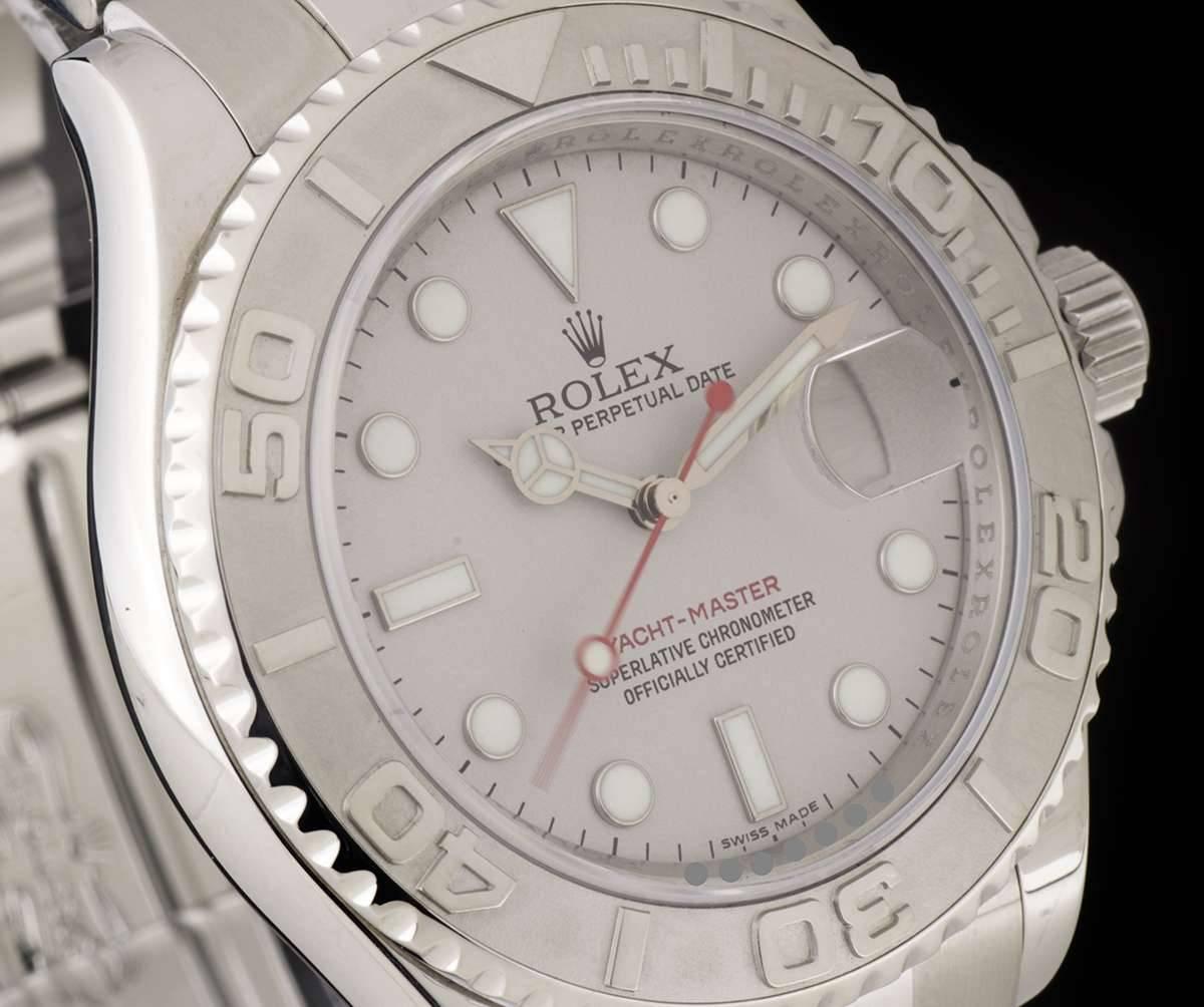 Rolex Stainless Steel Yacht-Master Platinum Dial Automatic Wristwatch In Excellent Condition In London, GB