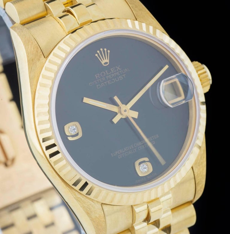 Rolex Yellow Gold Datejust Mid-Size Onyx Dial Automatic Wristwatch Ref ...