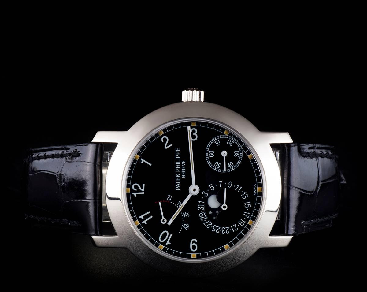 Men's Patek Philippe White Gold Moon Phase Power Reserve Automatic Wristwatch
