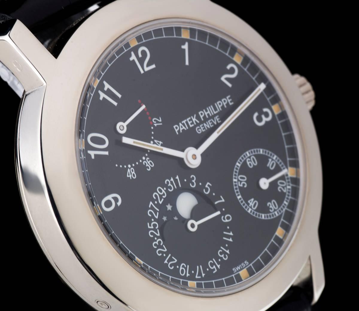 Patek Philippe White Gold Moon Phase Power Reserve Automatic Wristwatch In Excellent Condition In London, GB
