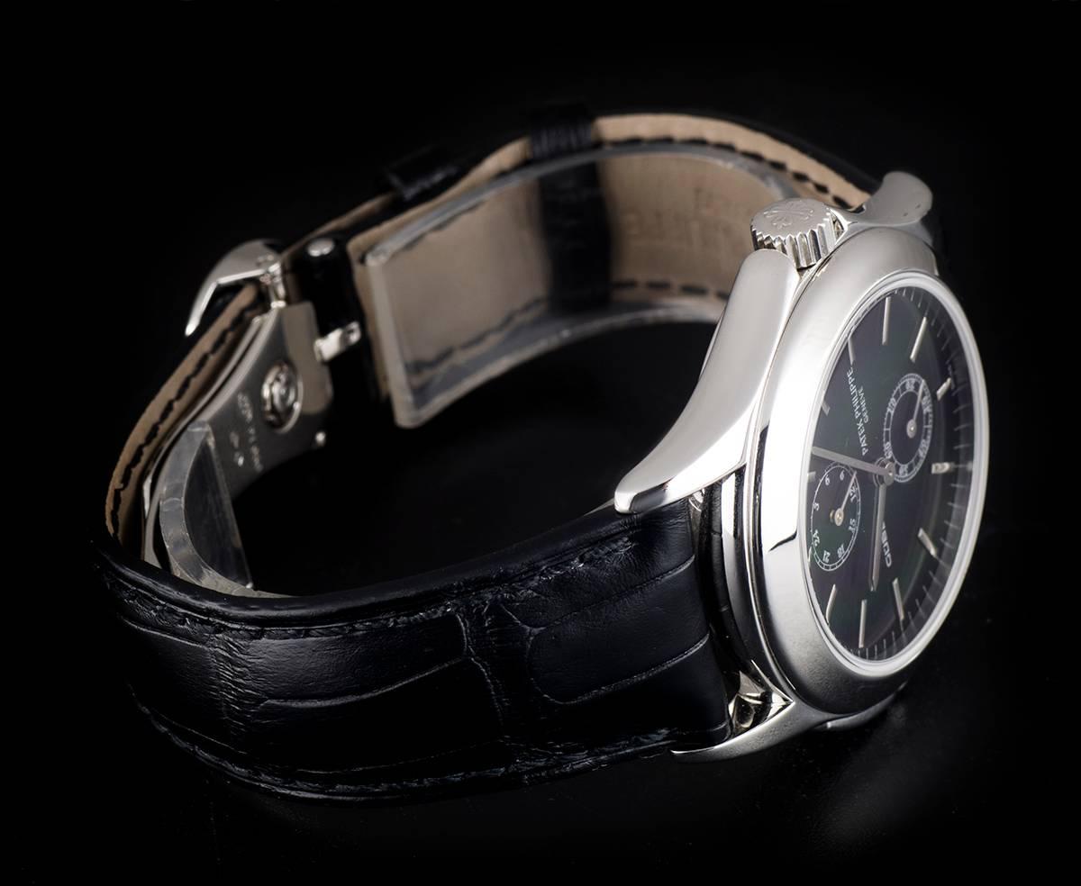 Patek Philippe Platinum Black Dial Calatrava Travel Time Manual Wind Wristwatch 1