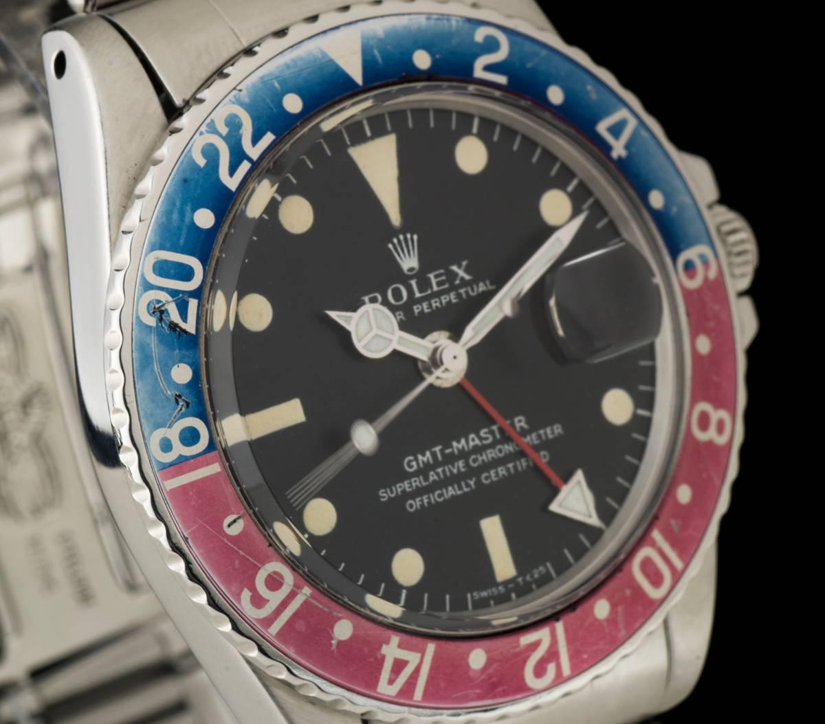 Rolex Stainless Steel GMT-Master Vintage Pepsi Bezel Automatic Wristwatch In Excellent Condition In London, GB