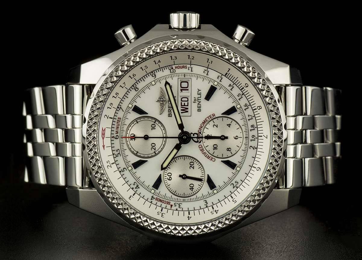 Breitling Steel White Dial Special Edition Bentley GT A13362 Automatic Watch In Excellent Condition In London, GB