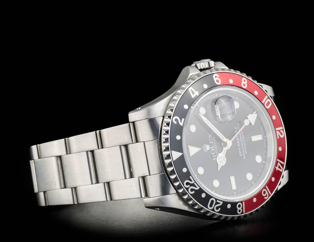 Men's Rolex GMT-Master II Gents Steel Black Dial Coke Bezel 16710 Automatic Wristwatch