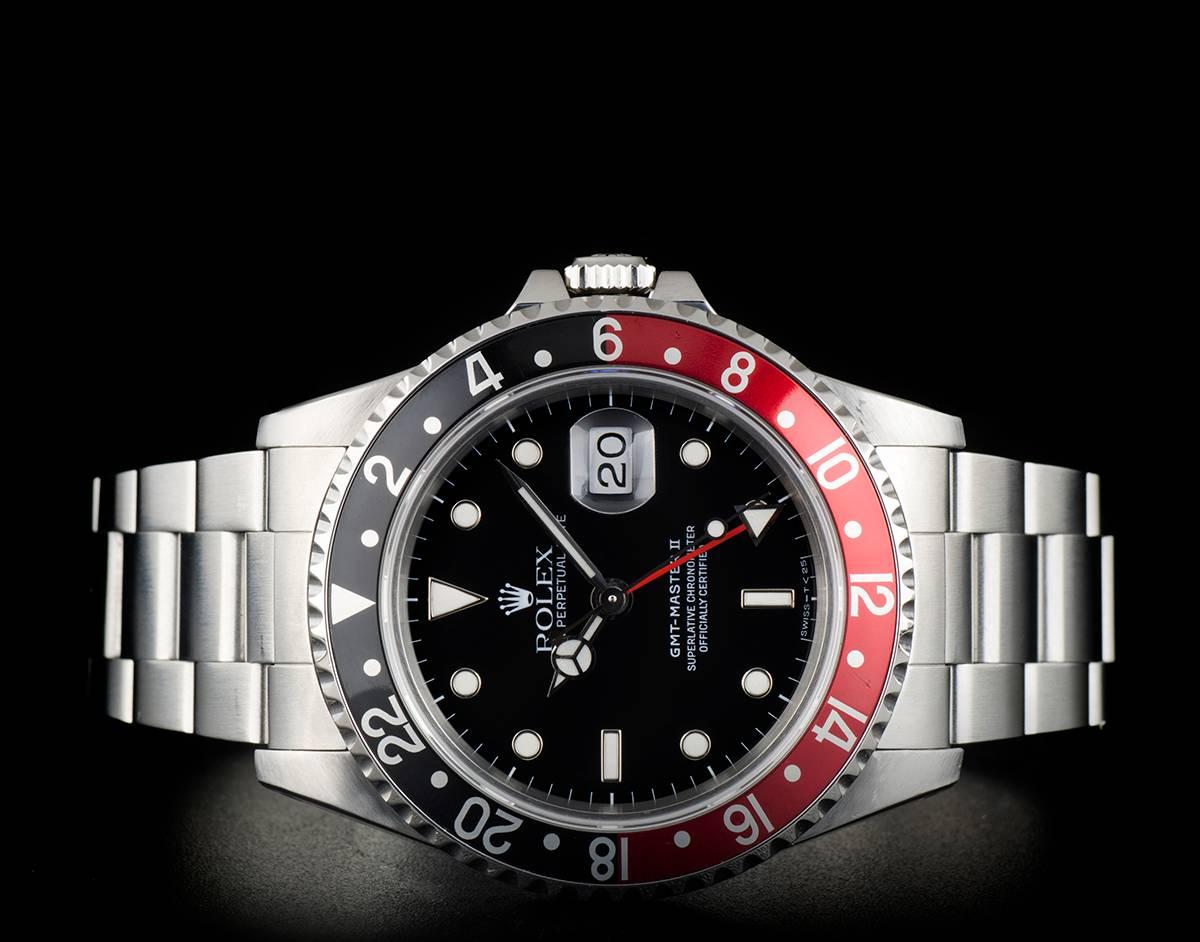 Rolex GMT-Master II Gents Steel Black Dial Coke Bezel 16710 Automatic Wristwatch In Excellent Condition In London, GB