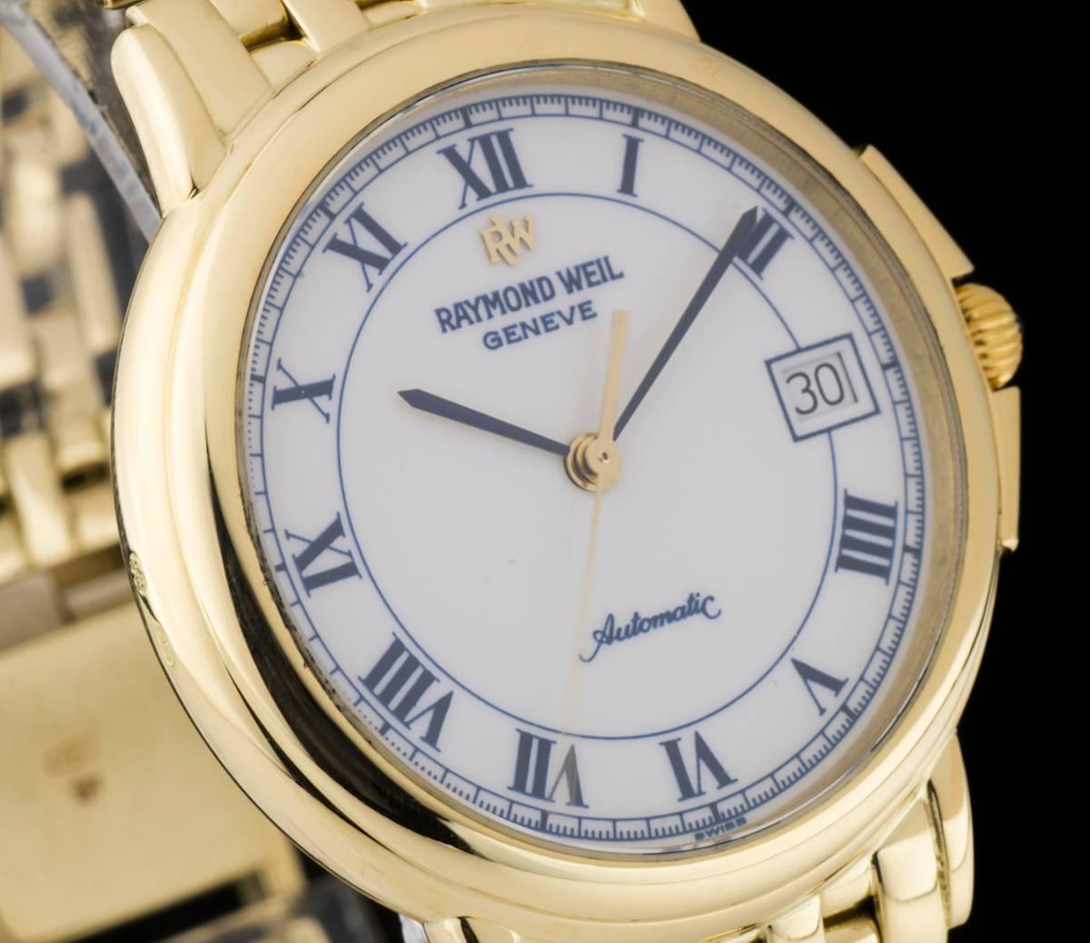Raymond Weil Gents Dress Wristwatch Gold White Roman Dial Automatic Wristwatch In Excellent Condition In Mayfair, London, London