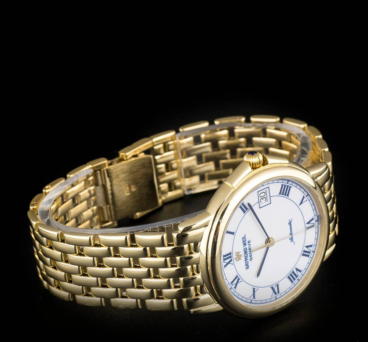 Raymond Weil Gents Dress Wristwatch Gold White Roman Dial Automatic Wristwatch 1