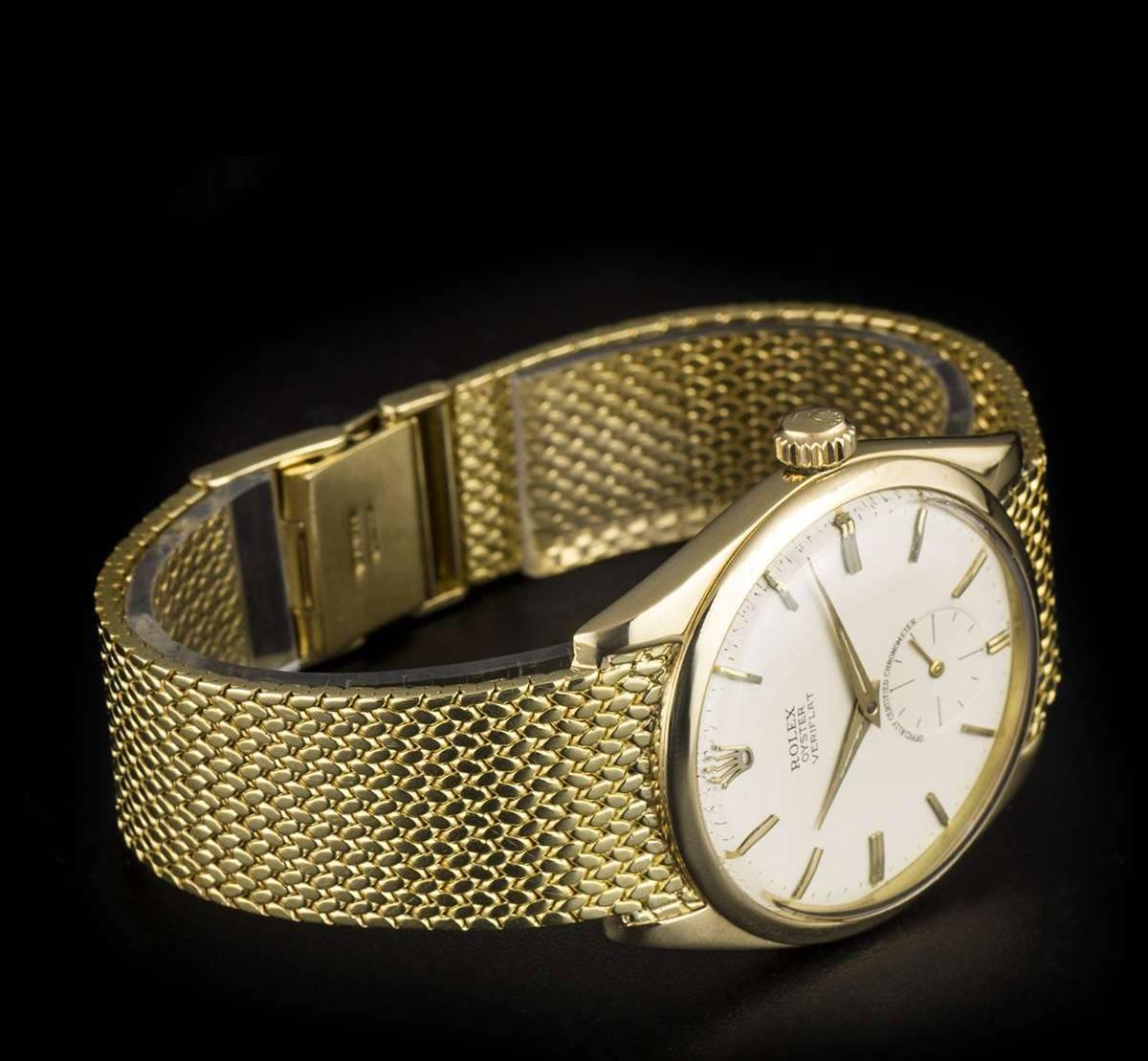 Rolex Oyster Veriflat Precision Vintage Gents Gold Silver Dial Manual Wind Watch In Excellent Condition In London, GB