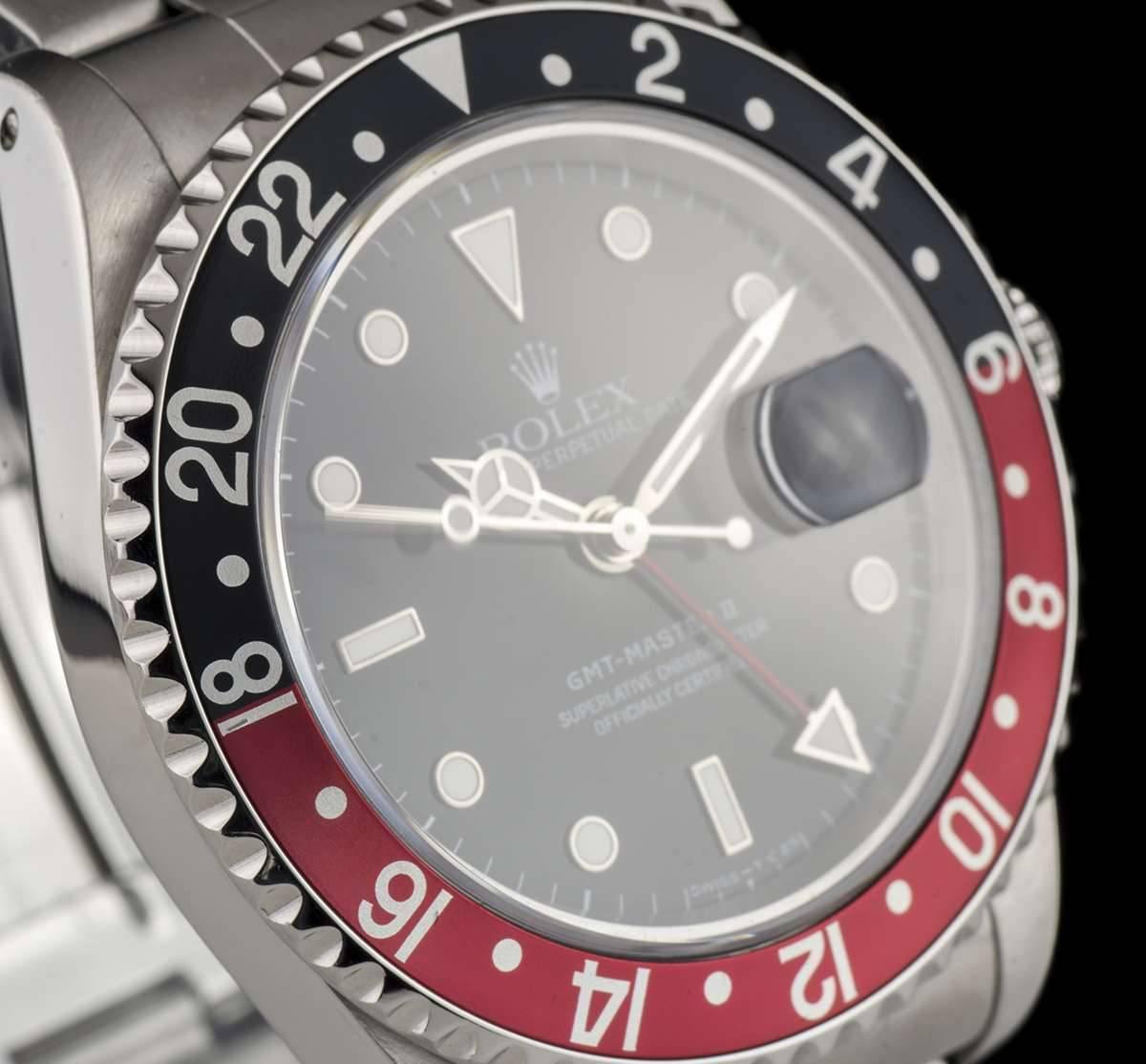 Rolex Stainless Steel GMT-Master II Black Dial Coke Bezel Automatic Wristwatch In Excellent Condition In London, GB