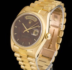Rolex Yellow Gold Day-Date Bark Finish Wood Dial Automatic Wristwatch Ref 18078
