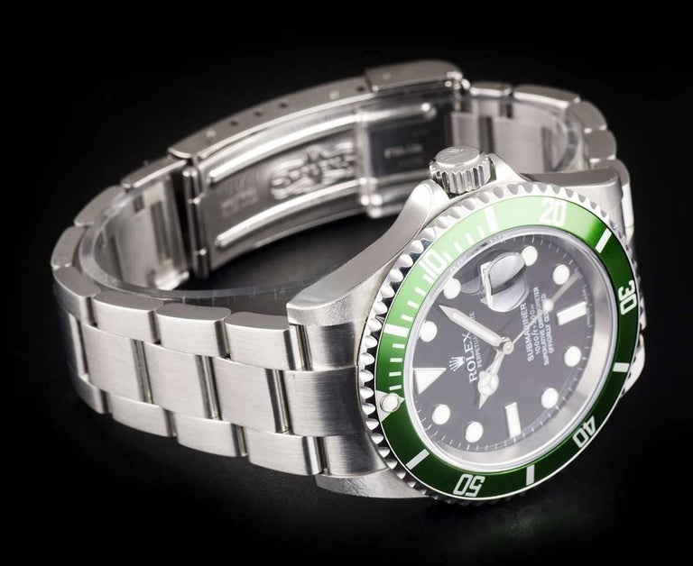 Rolex Stainless Steel Submariner Date Black Dial Green Bezel Automatic ...