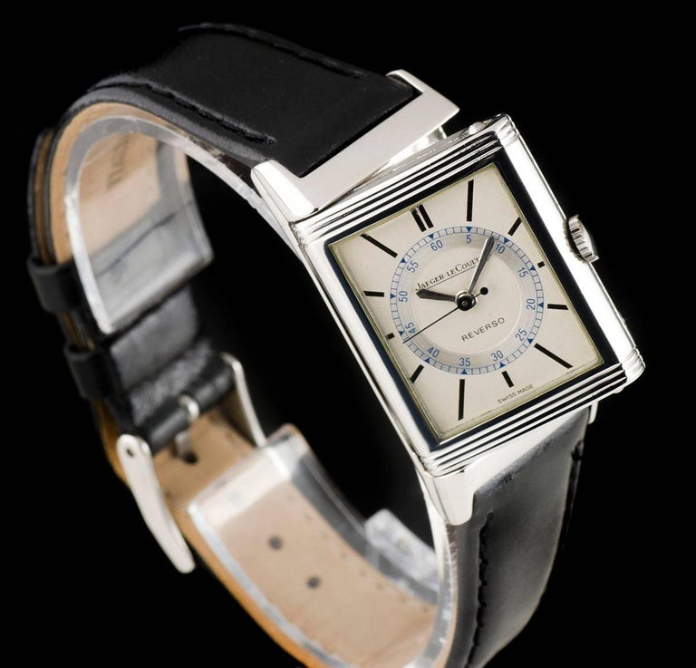 Jaeger LeCoultre Reverso Vintage Gents Steel Silver Dial Manual Wind Wristwatch For Sale at 1stDibs