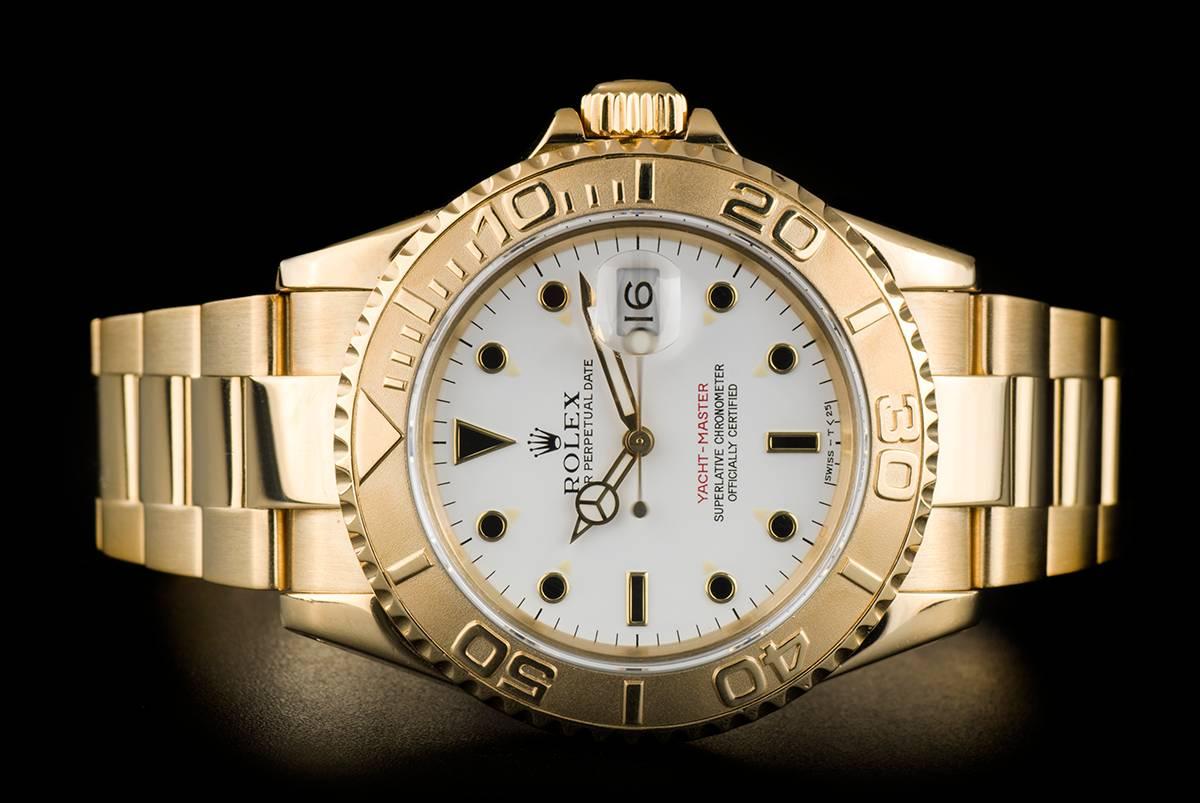 Men's Rolex Yacht-Master Gents Gold White Dial 16628 Automatic Wristwatch