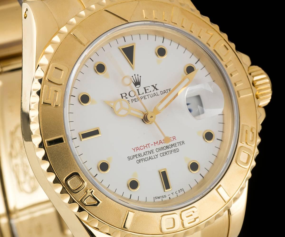 Rolex Yacht-Master Gents Gold White Dial 16628 Automatic Wristwatch In Excellent Condition In London, GB