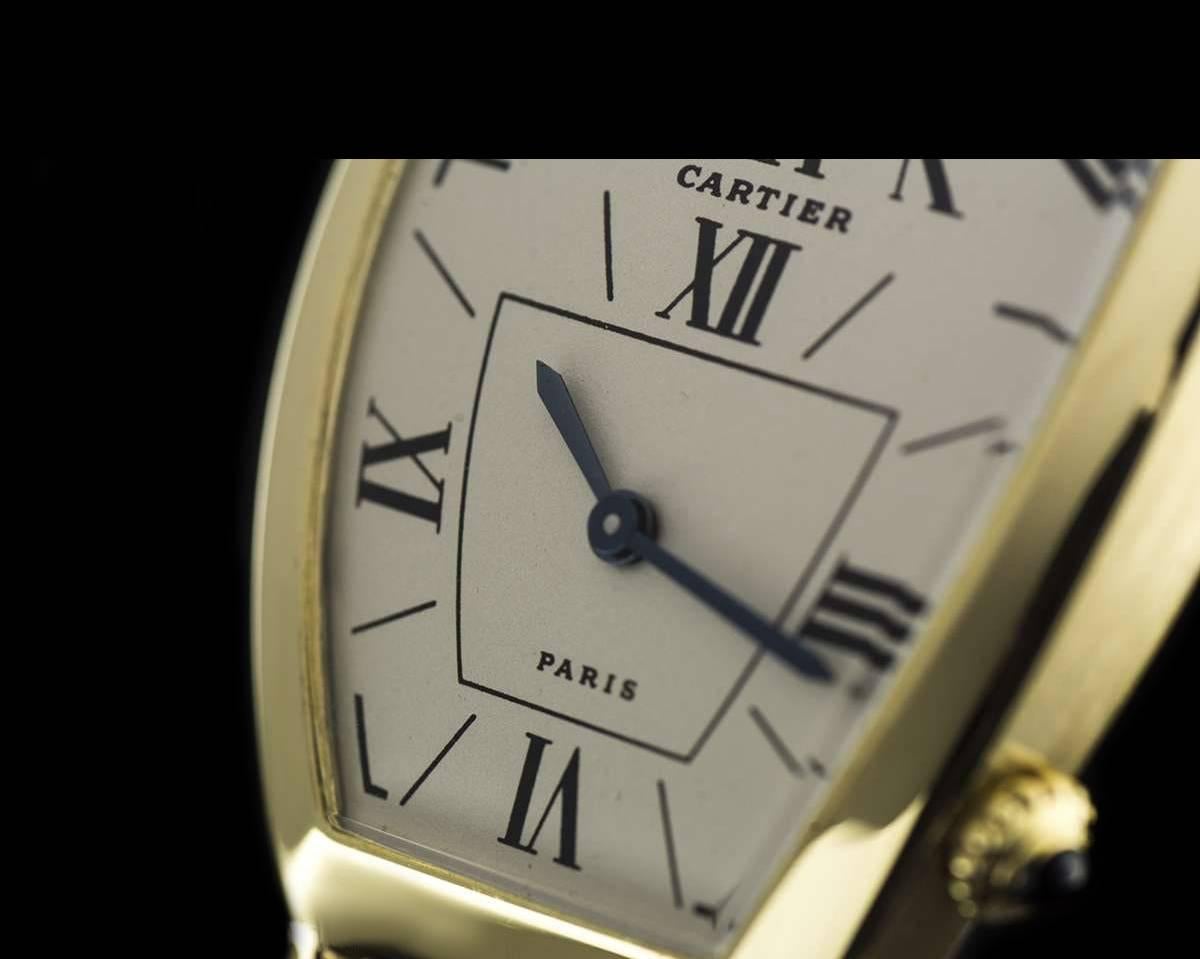 Women's or Men's Cartier Gold Tonneau Cintree Dual Time Mid-Size Quartz Wristwatch