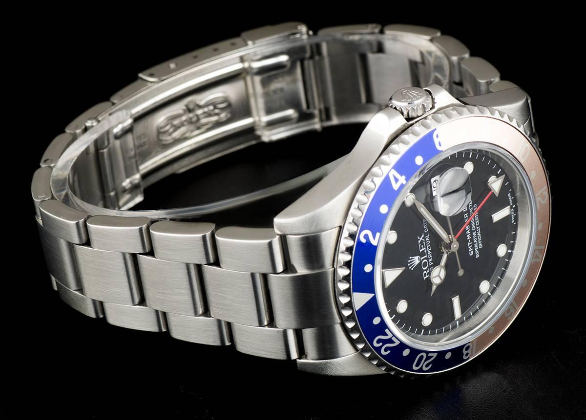 Rolex GMT-Master II Pepsi Bezel Gents Steel Black Dial 16710 Automatic Watch In Excellent Condition In London, GB