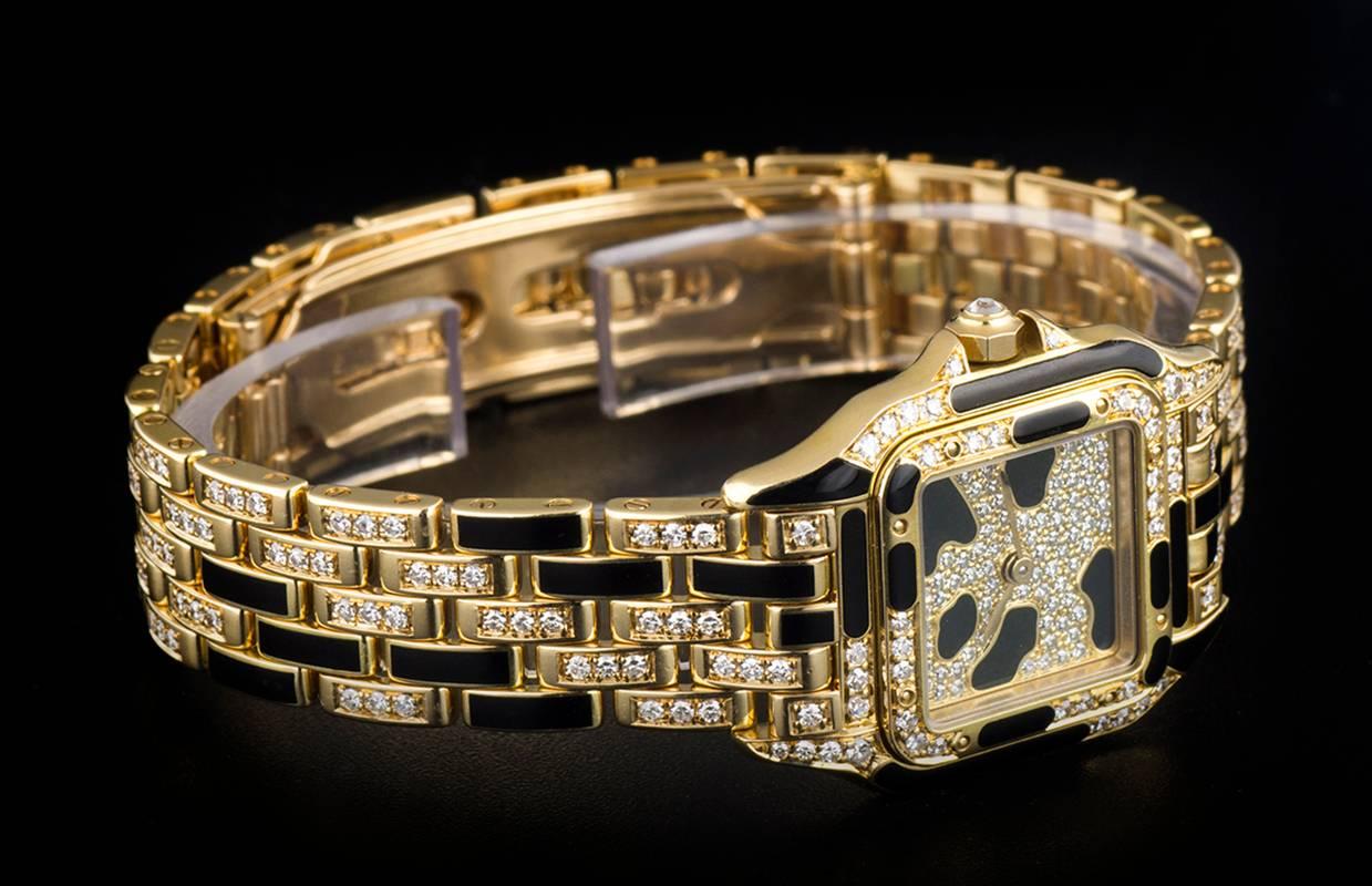 Women's Cartier Yellow Gold Pavé Diamond Leopard Panthere Quartz Wristwatch