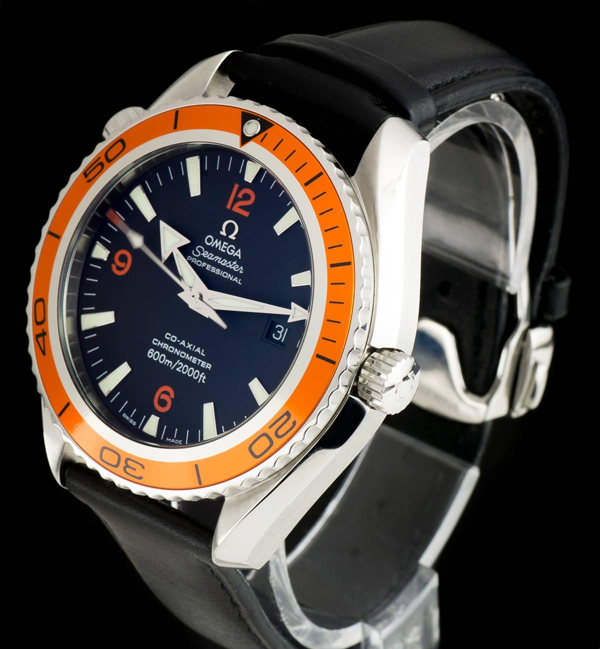 Planet Co-Axial Ocean Seamaster Steel Black Dial Orange Bezel Automatic Watch 1