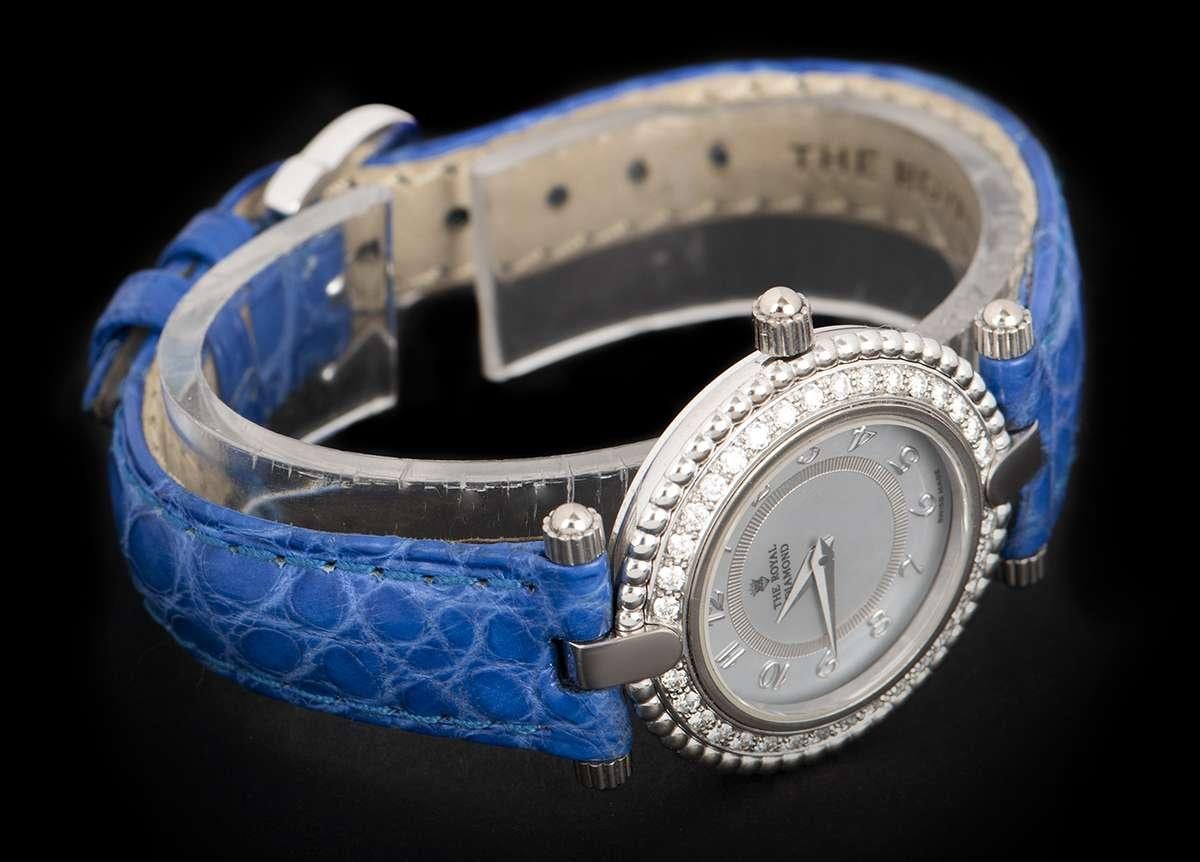 Women's The Royal Diamond Ladies White Gold Blue Mother of Pearl Dial Quartz Wristwatch