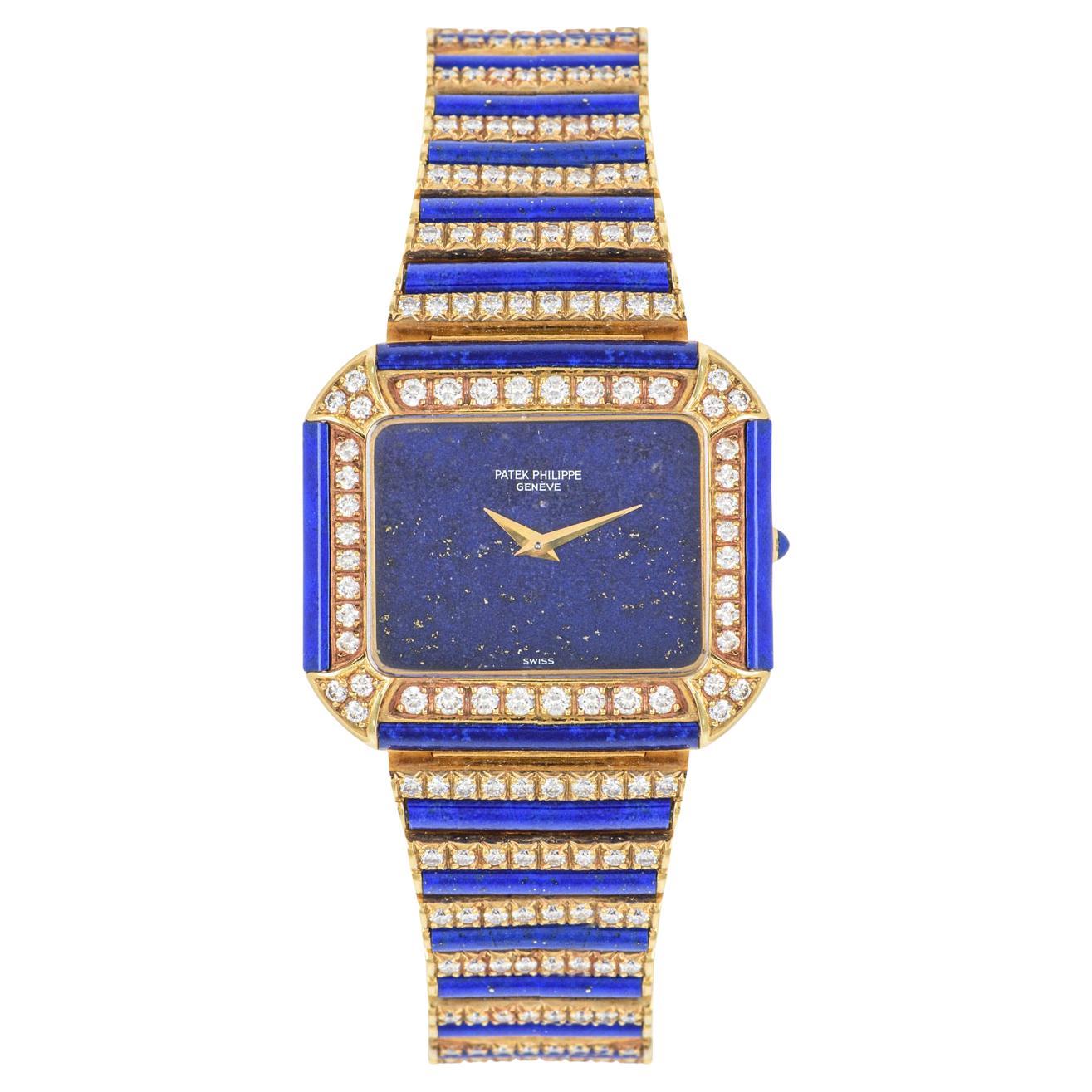 Patek Philippe Rare Yellow Gold Lapis Lazuli & Diamond Set Watch 4399/1 For Sale