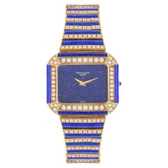 Vintage Patek Philippe Rare Yellow Gold Lapis Lazuli & Diamond Set Watch 4399/1
