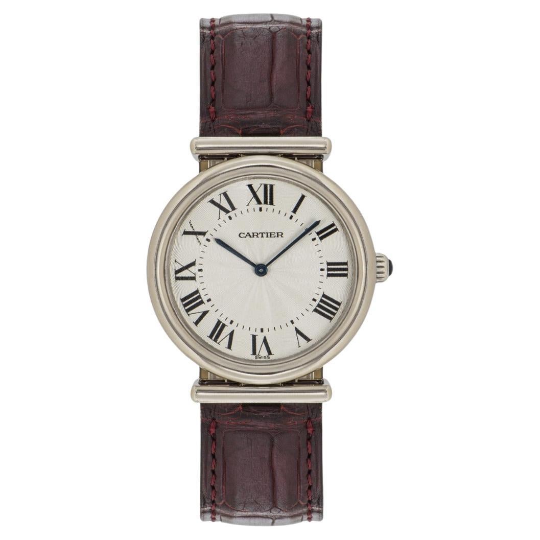 Cartier Rare Vendome Drivers White Gold Watch For Sale