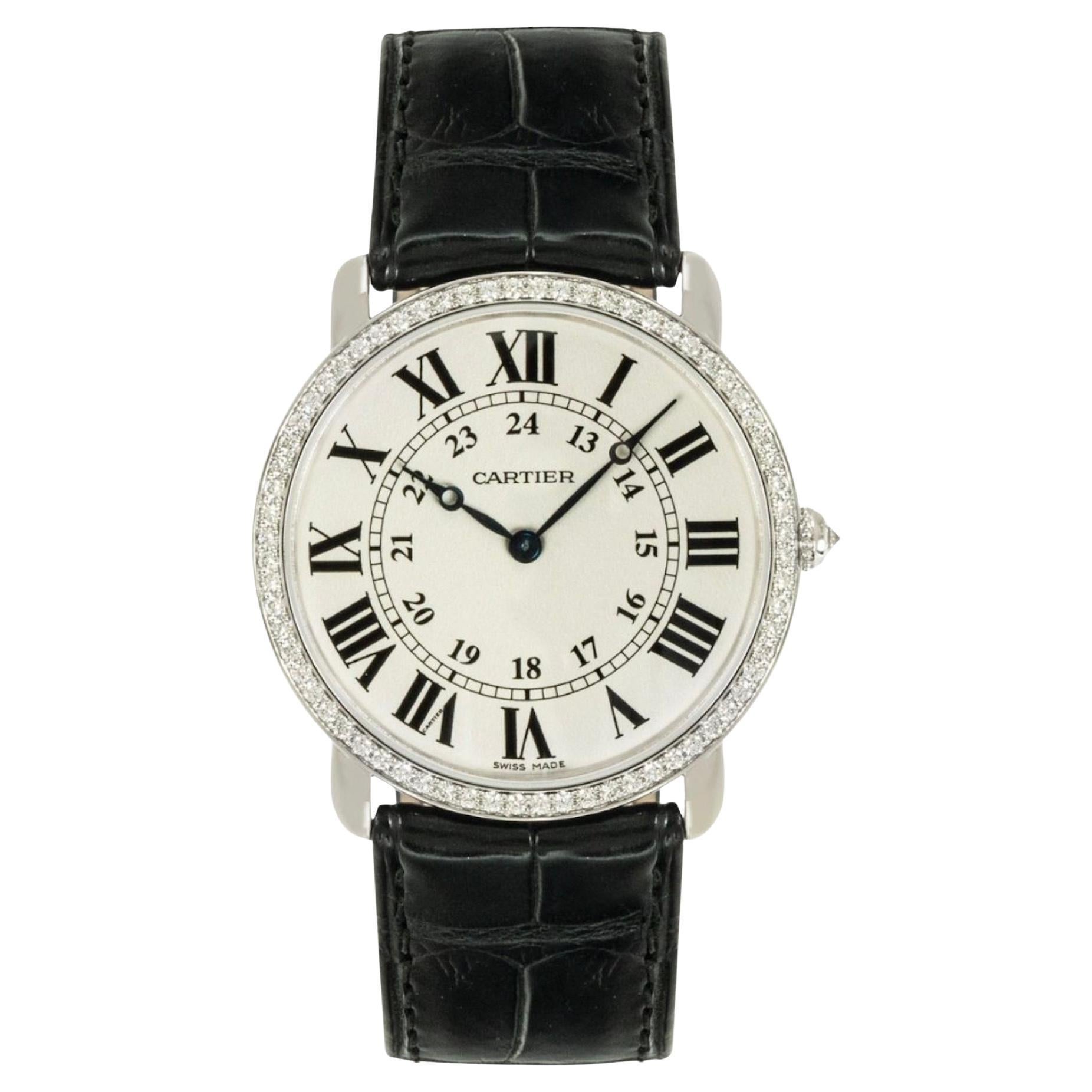 Cartier Ronde Louis Diamant-Uhr mit Lünette im Angebot