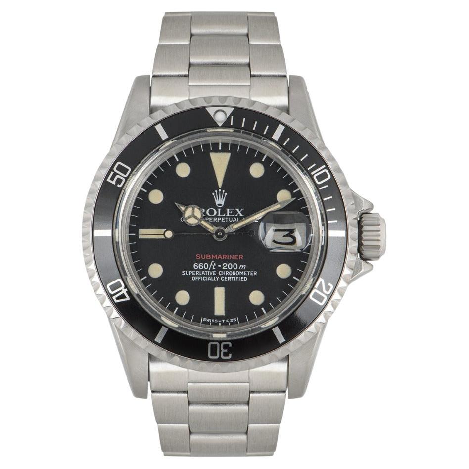 Rolex Rare Submariner Date Red Writing Vintage Stainless Steel Mark VI 1680 For Sale
