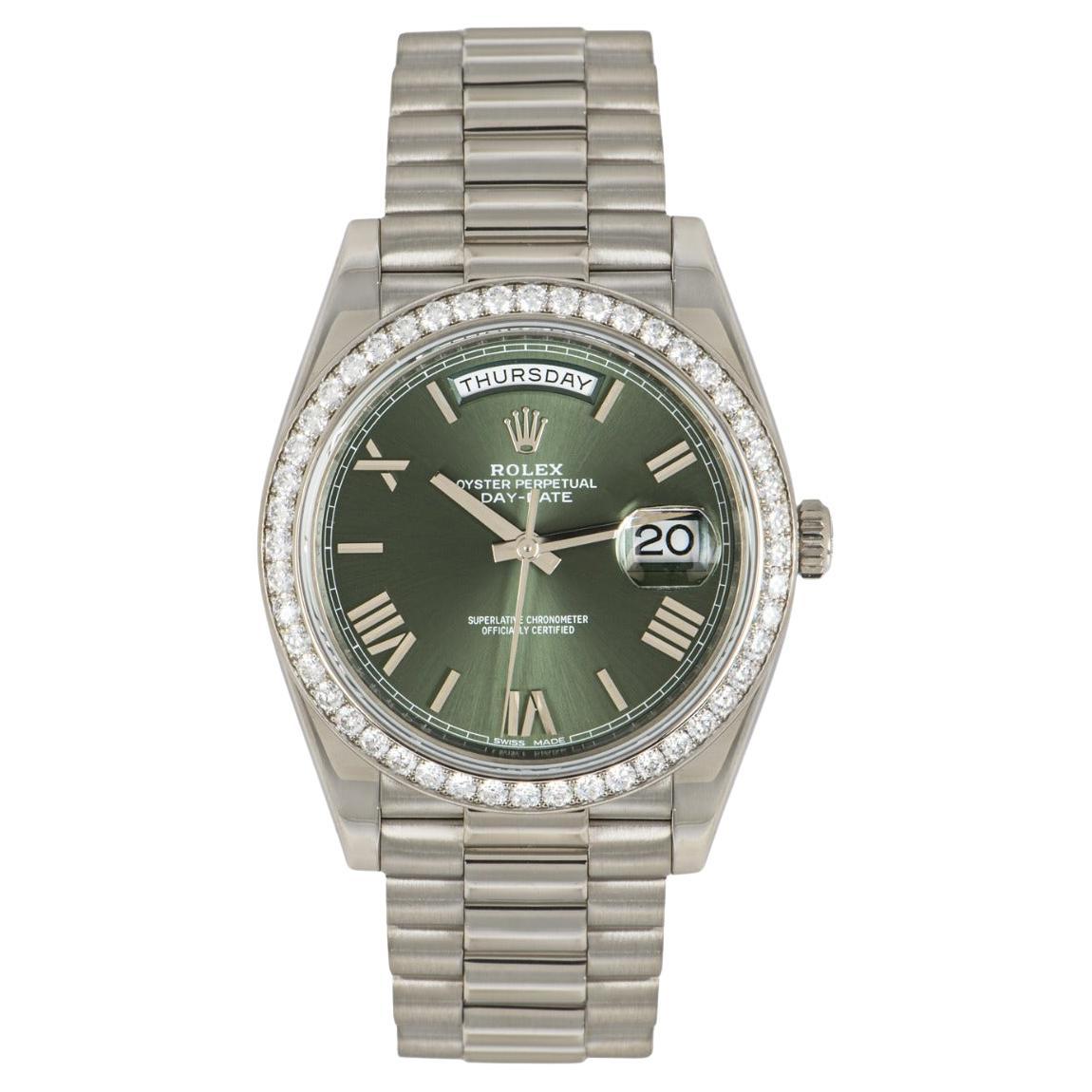 Rolex Day-Date 40 Olive Dial Diamond Bezel 228349RBR For Sale