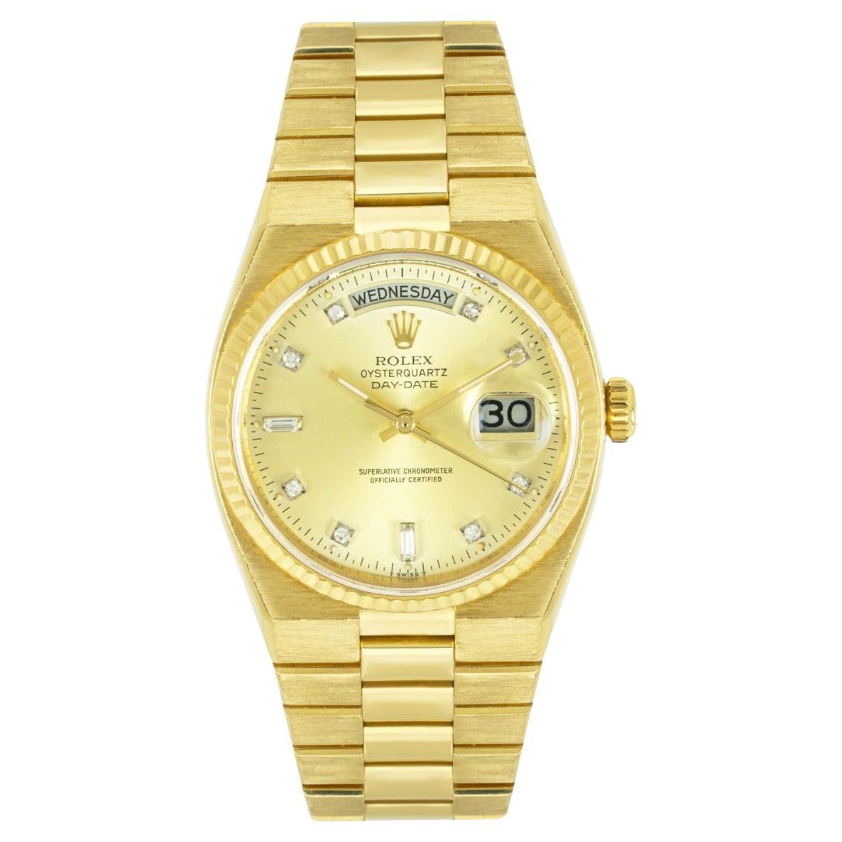 Rolex Oysterquartz Day-Date Yellow Gold Diamond Dial 19018 For Sale