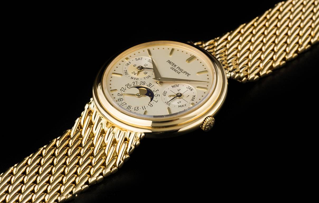 Men's Patek Philippe Gold Perpetual Calendar Moonphase Automatic Wristwatch