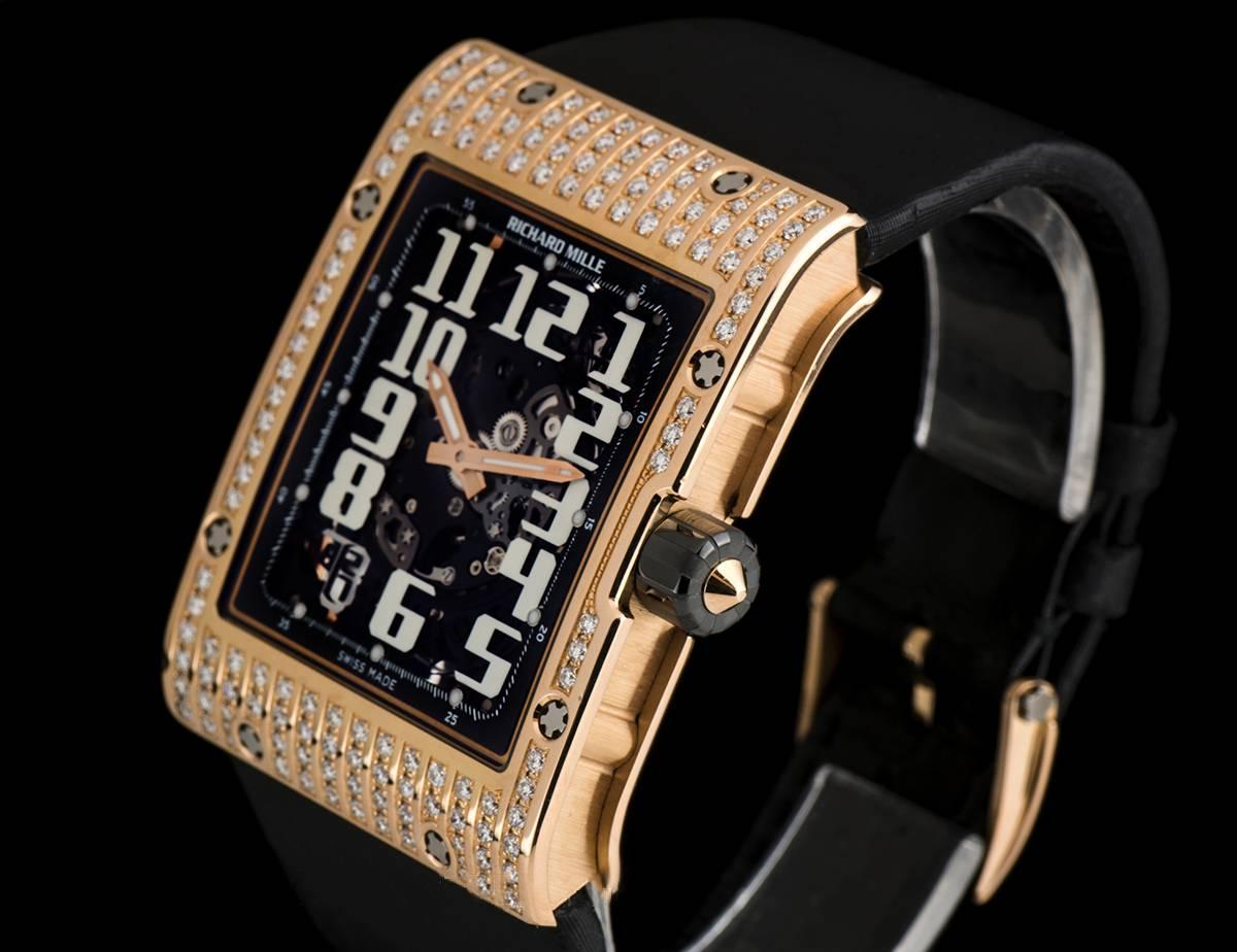 Richard Mille Gold Diamond Skeleton Dial Extra Flat Automatic Wristwatch In Excellent Condition In Mayfair, London, London