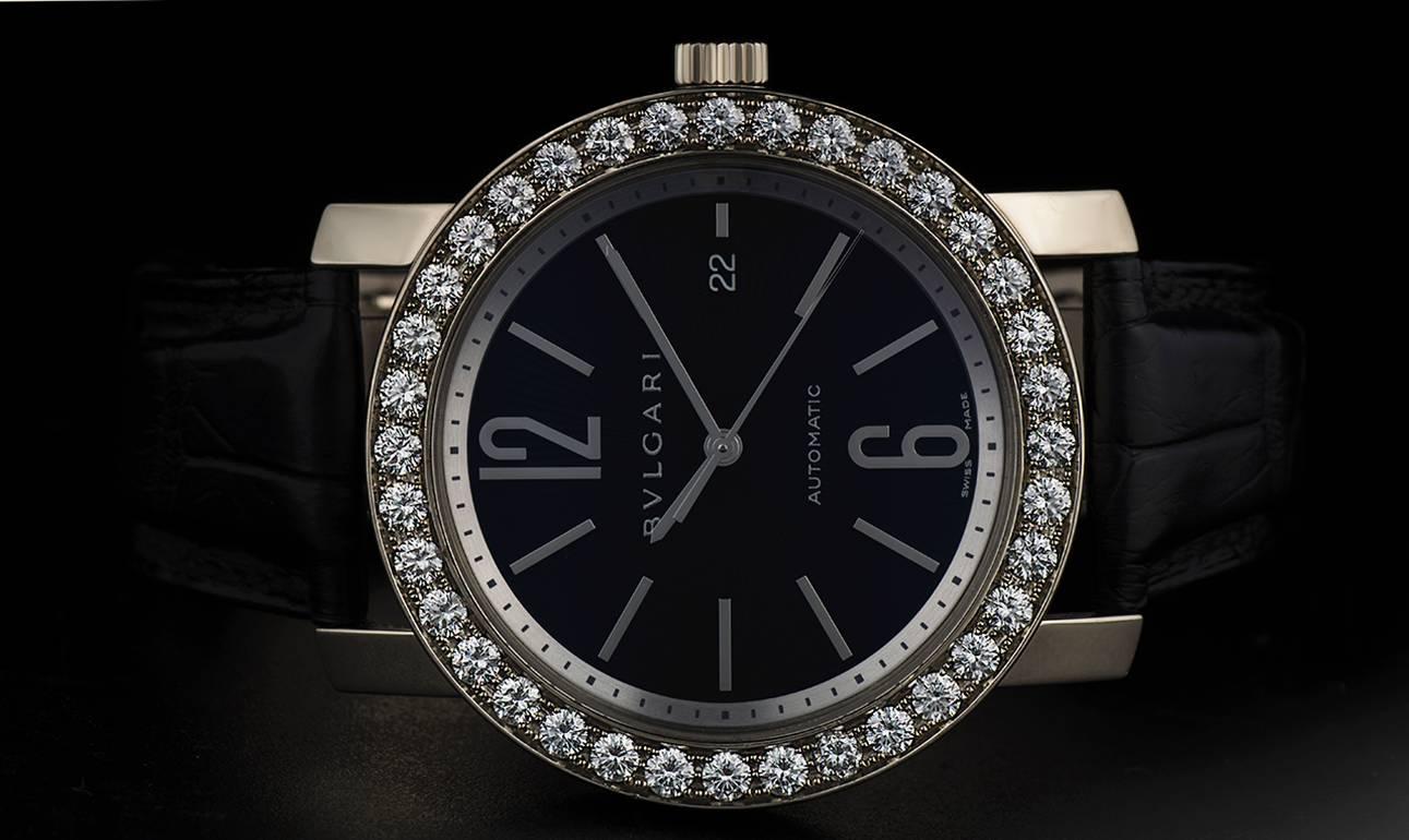 Men's Bulgari White Gold Diamond Bezel automatic Wristwatch